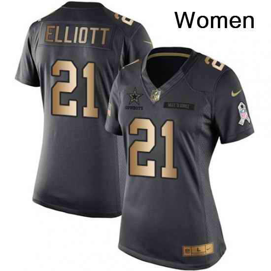 Womens Nike Dallas Cowboys 21 Ezekiel Elliott Limited BlackGold Salute to Service NFL Jersey